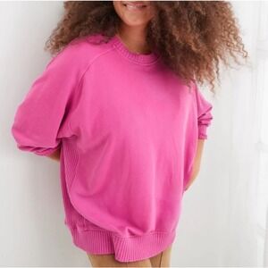 Aerie Down To Earth Oversized Pink Crewneck Sweatshirt Long Sleeve Size S Small